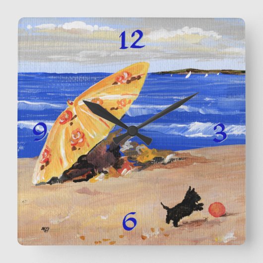 Schottland an der Stranduhr Quadratische Wanduhr (Vorderseite)