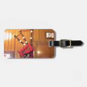 Schottland Bagpipe Tartan Kariertes Musikinstrumen Gepäckanhänger (Vorderseite horizontal)