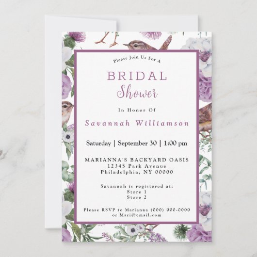 Schottland Blume Vögel Wasserfarben Brautparty Einladung (Vorderseite)