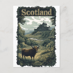 Schottland Design: Highland-Kuh, Schloss und Lands Postkarte