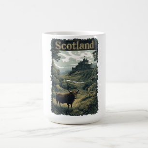 Schottland-Design: Hochland-Kuh, Burg und Landscha Kaffeetasse