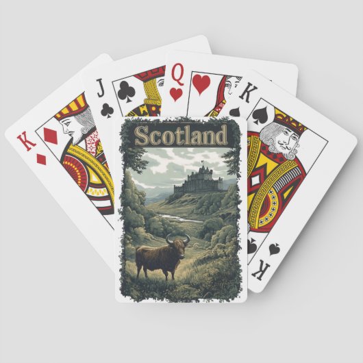 Schottland-Design: Hochland-Kuh, Burg und Landscha Spielkarten (Rückseite)