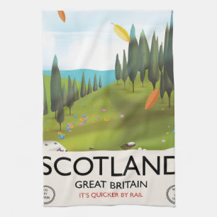 Schottland 'Es ist schneller per Bahn' Reiseplakat Geschirrtuch