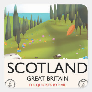 Schottland 'Es ist schneller per Bahn' Reiseplakat Quadratischer Aufkleber