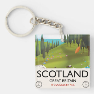 Schottland 'Es ist schneller per Bahn' Reiseplakat Schlüsselanhänger