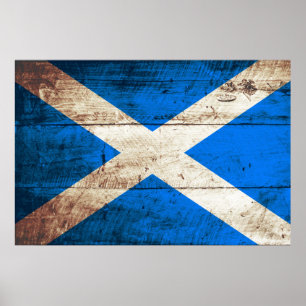 Schottland-Flagge auf altem hölzernem Korn Poster