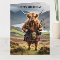 Schottland Highland Cow Bagpiper, Big Birthday Car