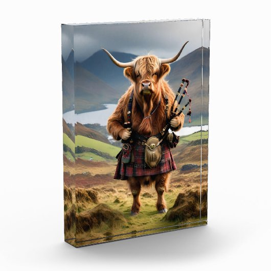 Schottland Highland Cow Bagpiper Fotoblock (Links)