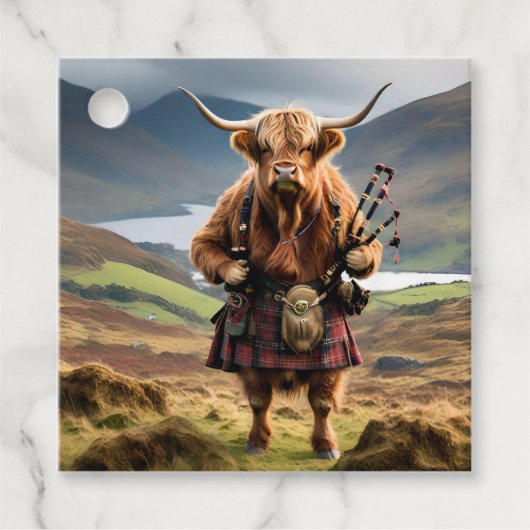Schottland Highland Cow Bagpiper Geschenkanhänger (Vorderseite)