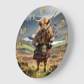 Schottland Highland Cow Bagpiper Große Wanduhr (Winkel)