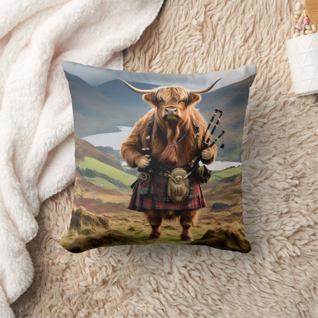 Schottland Highland Cow Bagpiper Kissen (Decke)