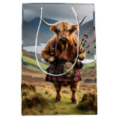 Schottland Highland Cow Bagpiper Mittlere Geschenktüte (Vorderseite)