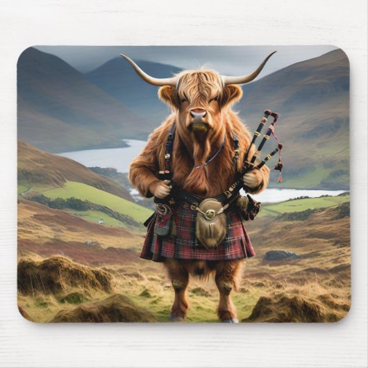 Schottland Highland Cow Bagpiper Mousepad (Vorne)
