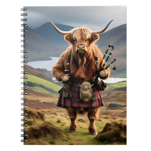 Schottland Highland Cow Bagpiper Notizblock (Vorderseite)