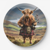 Schottland Highland Cow Bagpiper Pappteller (Vorderseite)