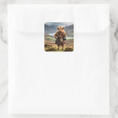 Schottland Highland Cow Bagpiper Quadratischer Aufkleber (Tasche)