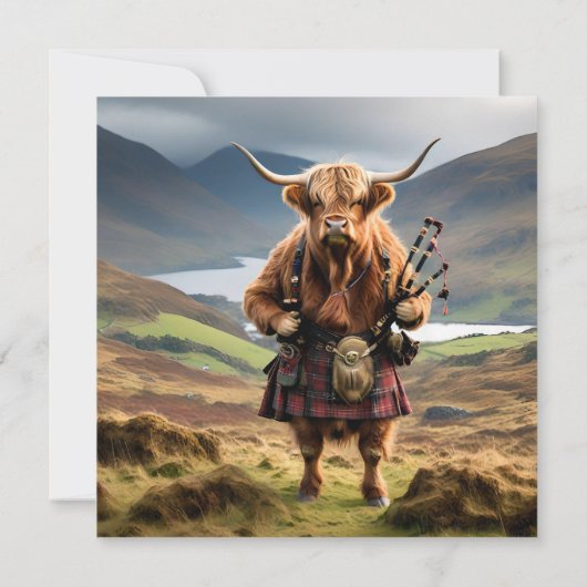 Schottland Highland Cow Bagpiper Save The Date (Rückseite)