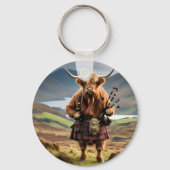 Schottland Highland Cow Bagpiper Schlüsselanhänger (Vorderseite)