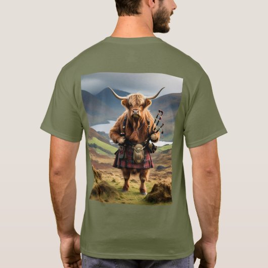 Schottland Highland Cow Bagpiper T-Shirt (Rückseite)