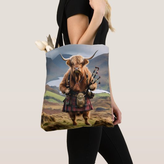 Schottland Highland Cow Bagpiper Tasche (Von Nahem)