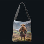 Schottland Highland Cow Bagpiper Tragetaschen Mit Langen Trägern<br><div class="desc">In seinem Clan Tartan ist er ein Hochlandkuh-Bagpiper.</div>