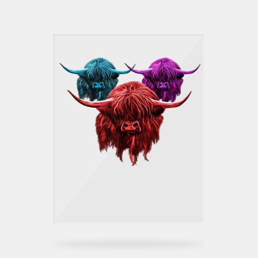 Schottland Highland Cow Colorful Herd Classic T-Sh Acrylschild (Vorderseite)