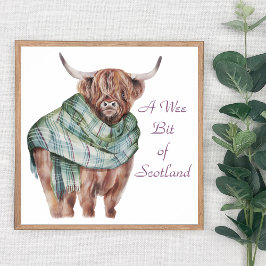Schottland Highland Cow in Tartan Karierte Tierart Poster