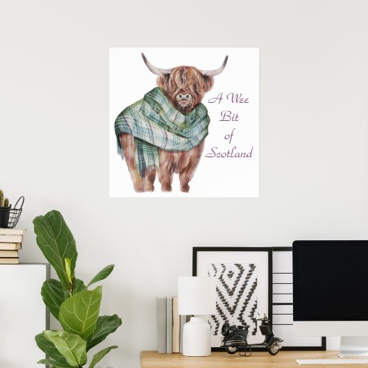 Schottland Highland Cow in Tartan Karierte Tierart Poster (Heimbüro)