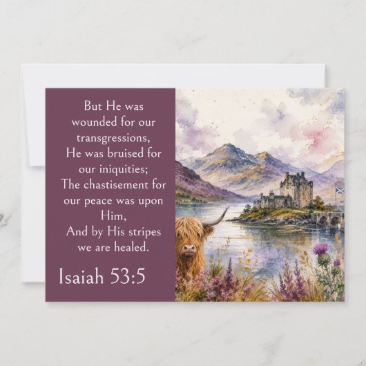 Schottland Highlands Ästhetik, Jesaja 53:5 Bibel Einladung (Vorderseite)