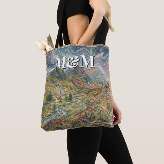 Schottland Highlands Ästhetik, Monogramm Modern Tasche (Von Nahem)