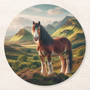 Schottland Highlands Clydesdale-Pferd Runder Pappuntersetzer