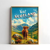 Schottland Highlands Vintage Travel Poster Cow