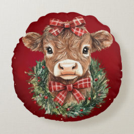 Schottland-Hochlandkuh zu Weihnachten Rundes Kissen