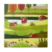 Schottland Hochlandkühe im Herbstland Fliese (Vorderseite)