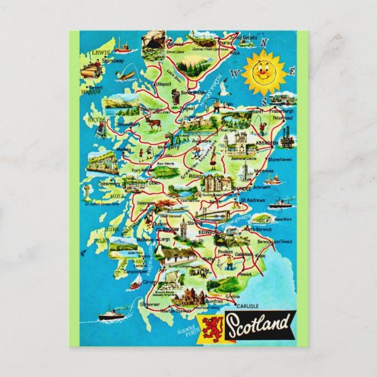 Schottland Illustrierte Vintage Postkarte (Vorderseite)