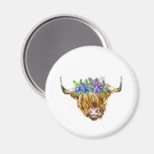 Schottland-Kuh mit Blume Wasserfarbe Magnet (Vorderseite/Rückseite)