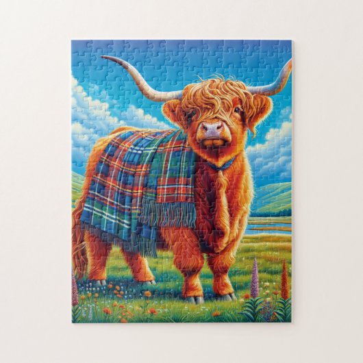 Schottland-Kuh, Tartan Rug Puzzle (Vertikal)