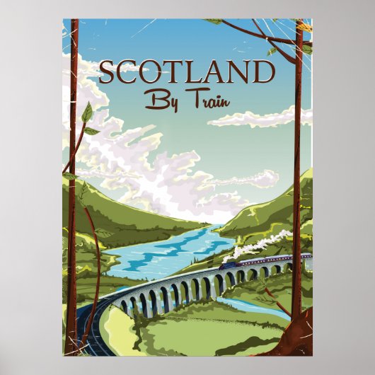 Schottland Mit Zuglokomotive Reiseplakat Poster (Vorne)
