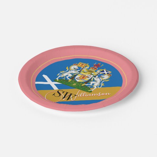 Schottland & Monogram, Scottish Flag / Lady Pink Pappteller (Schrägansicht)