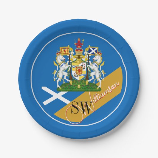 Schottland & Monogramm, schottische Flagge / blau Pappteller (Vorderseite)