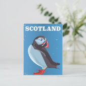 Schottland Puffin Vogel Vintage Reiseplakat Postkarte (Stehend Vorderseite)