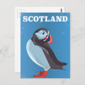 Schottland Puffin Vogel Vintage Reiseplakat Postkarte (Vorne/Hinten)