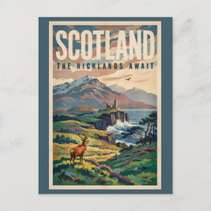 Schottland Scottish Highland-Hirsch-Illustration R Postkarte