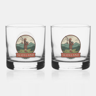 Schottland Vintage Reise – Highland Dudelsackspiel Whiskyglas