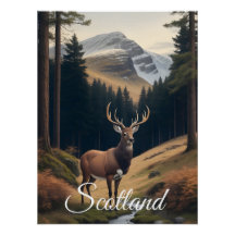 Schottlandhirsch im Wald-Reiseplakat