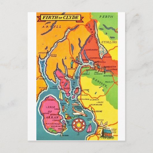 Schottland's Firth of Clyde Map Postkarte (Vorderseite)