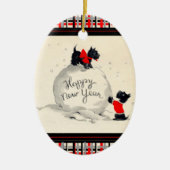 Schottliche Hunde glücklich Neues Jahr Keramik Ornament (Vorne)