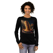 Schräg Tower von Yummy! Damen-T-Shirt Langarm