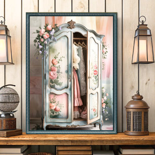 Schrank mit Vintagem Shabby Chic Blumenmauer Art Poster