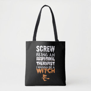 Schraube als Hexe der Ergotherapie zu Halloween Tasche
